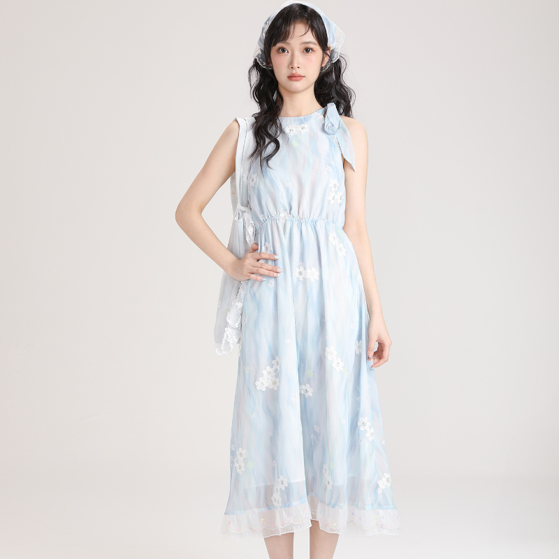 2026 새로운 행침 목 여성 드레스 여름 작은 키 휴가 롱 스커트 허리 수축 슬림해 보이는 요정 치마