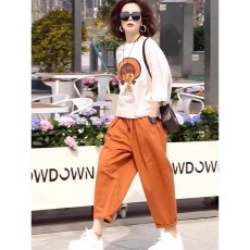 批发时尚套装女2026年夏季新款小女孩印花短袖T恤+水洗棉<b class='q'>哈伦</b><b class='q'>裤</b>显瘦潮