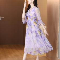 批发法式中袖奢华款2026年洋气淑女修身显瘦<b class='q'>灯笼</b>袖<b class='q'>连衣裙</b>女