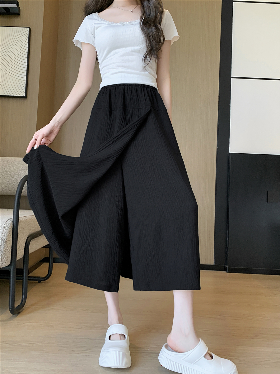 MY6988# 天丝阔腿裙裤女夏季薄款高腰开叉小个子冰丝奶芙山本裤子女裝貨源服裝批發