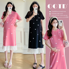 批发实拍新款<b class='q'>孕妇</b><b class='q'>夏装</b>拼接蕾丝爱心连衣裙冰丝<b class='q'>中长款</b>宽松潮妈裙子