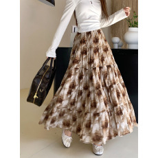 批发实拍实价~2026春季新款韩版百褶拼接长裙高腰显瘦大摆裙仙女