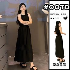 批发法式甜美无袖挂脖吊带<b class='q'>连衣裙</b>子女夏季2025新款小个子海边度假长裙