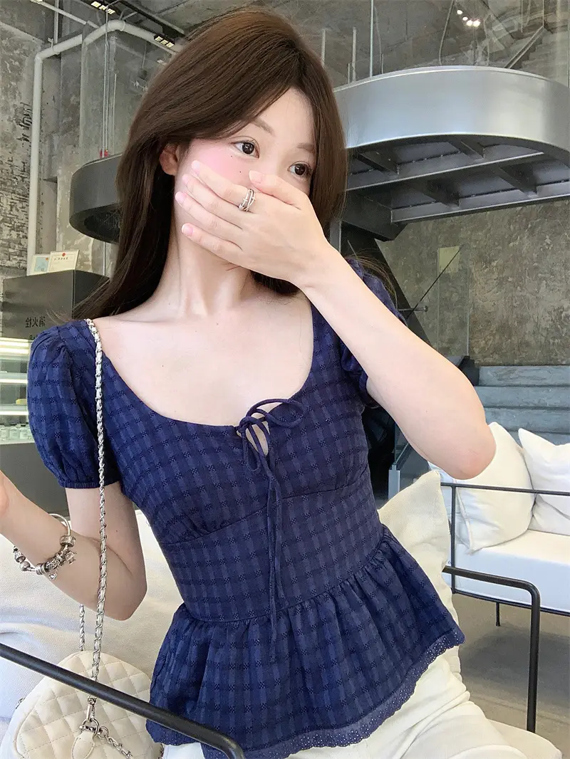 로맨틱 프렌치 스타일 슬림 스퀘어넥 블라우스 상세 이미지 6