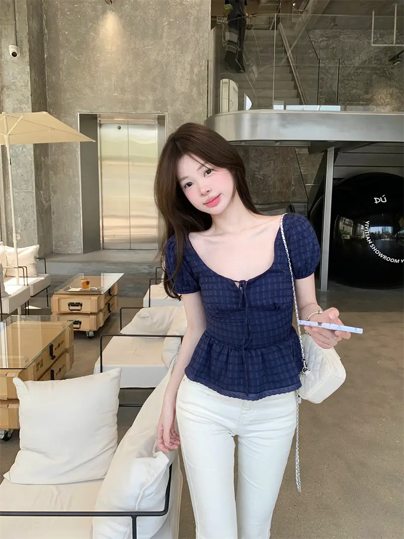 로맨틱 프렌치 스타일 슬림 스퀘어넥 블라우스 상세 이미지 8