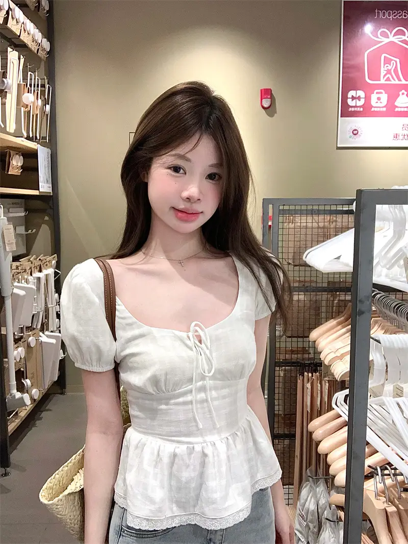 로맨틱 프렌치 스타일 슬림 스퀘어넥 블라우스 상세 이미지 10