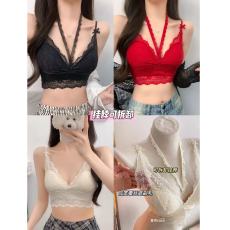 批发小胸聚拢显大挂脖<b class='q'>内衣</b>女生无钢圈法式纯欲蕾丝性感内搭文胸