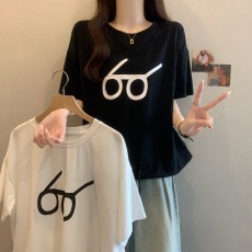 批发下摆抽绳白色正肩短袖T恤女2026春夏新款大码胖mm宽松遮肚子上衣