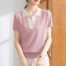 批发<b class='q'>妈妈</b>夏装2026新款洋气针织翻领上衣<b class='q'>中老年</b>女装高贵冰丝小衫薄衬衣