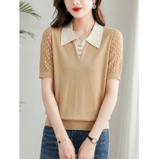 批发polo领桑蚕丝短袖t恤女装中年<b class='q'>妈妈</b>夏装翻领上衣冰丝<b class='q'>针织衫</b>