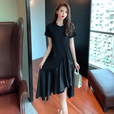 批发实拍大码女装2026夏复古不规则T恤连衣裙女神范小心机鱼尾连衣裙