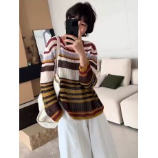 批发松弛感宽松显瘦镂空外穿针织罩衫女士春秋款洋气减龄撞色条纹上衣