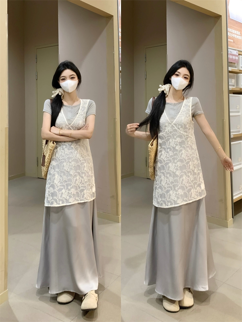 실사 빅 사이즈 코디 전체 집합 튀김 거리 레이스 조끼 원피스 3종 세트 작은 대중 아니요 명중 섹션 세트