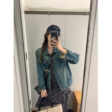 批发乌77美式复古蓝色翻领牛仔外套女春季宽松休闲<b class='q'>百搭</b>小个子夹克上衣