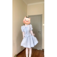 批发绝美开春小套装女2025温柔风蝴蝶结泡泡袖上衣a字半身<b class='q'>短裙</b>两件套