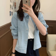 批发官图  小个子牛仔<b class='q'>衬衫</b>长袖<b class='q'>衬衫</b>女2026秋季新款polo领减龄遮肉外套