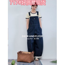 批发鹿与飞鸟[Sea Cabin]“航海日”双色<b class='q'>学院</b><b class='q'>工装</b>撞色折边背带裤6566