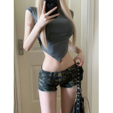 批发夏季新款性感超短迷彩韩版毛边牛仔裤女显瘦超低腰短裤热裤<b class='q'>女裤</b>子