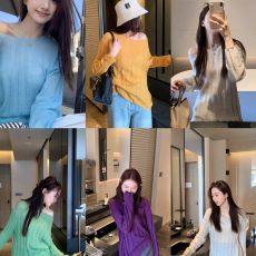 批发微透随意慵懒针织罩衫女2025春季新款低圆领露肩宽松显瘦百搭上衣