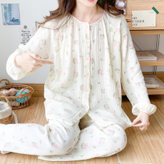 批发纯棉纱布长袖月子服春秋孕妇睡衣哺乳服<b class='q'>夏</b>孕期产后可调节家居服