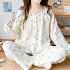批发纯棉纱布长袖月子服春秋孕妇睡衣哺乳服<b class='q'>夏</b>孕期产后可调节家居服