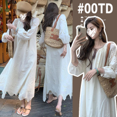 批发现~<b class='q'>孕妇</b><b class='q'>春</b>新款复古<b class='q'>连衣裙</b>棉布刺绣镂空波西米亚风格长裙