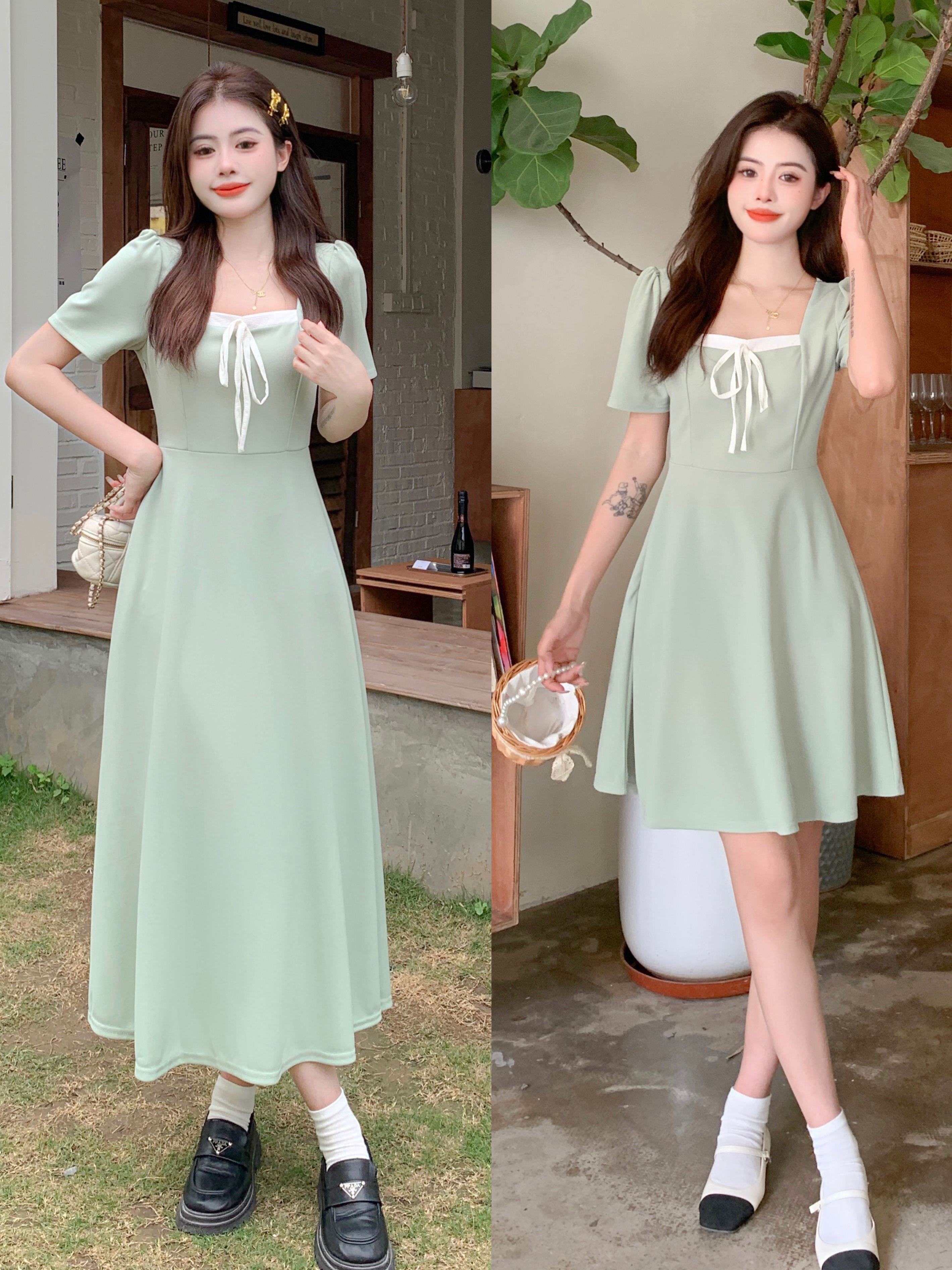 MY7505# 大码女装夏季新款微胖妹妹mm短袖裙子显瘦方领绑带拼色连衣裙...