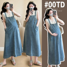 批发实拍新款孕妇装大码牛仔孕妇背带裙＋蕾丝背心两件套孕妇套装