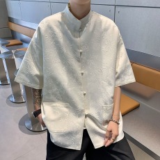 批发新中式短袖衬衫男2025夏季新款潮牌国风唐装宽松休闲翻领半袖衬衣