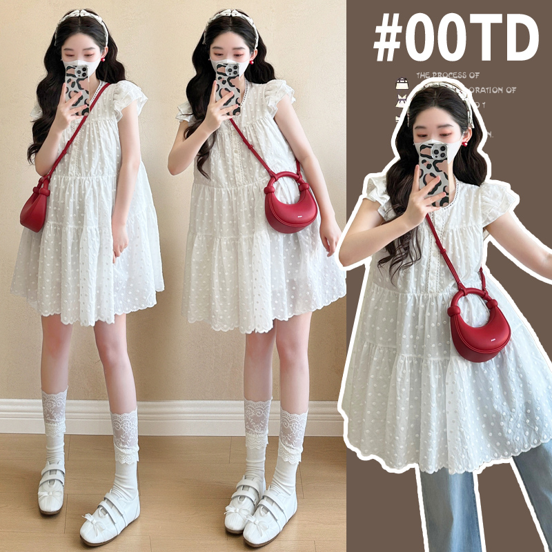 실사 새로운 출산 착용 한국 스타일 순면 임산부 드레스 빅 사이즈 연령 감소 공주 드레스 다용도 출산 스커트