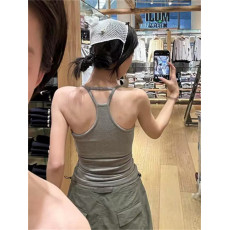 批发热辣<b class='q'>欧美</b>设计感灰色带胸垫吊带背心女内搭可外穿运动美背<b class='q'>文胸</b>一体