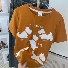 批发实拍 40支1*1螺纹大码<b class='q'>卡通</b>可爱小狗毛巾绣短袖<b class='q'>t</b><b class='q'>恤</b>女小众短款上衣