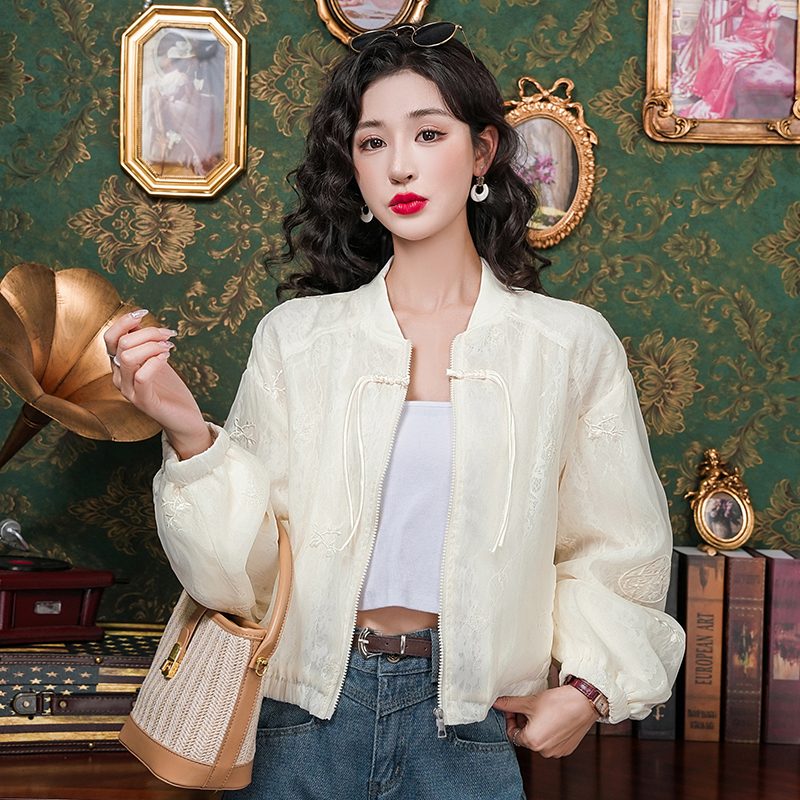 실사 가을 새로운 중식 화이트 레이스 자수 셔츠 개선 당나라 맨위 캐주얼 재킷 짧은 외투