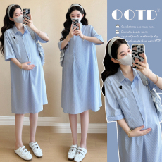 批发实拍现现 孕妇装<b class='q'>连衣裙</b>2026夏装新款时尚洋气大码中长款衬衫裙子