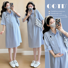 批发实拍现现 孕妇装<b class='q'>连衣裙</b>2026夏装新款时尚洋气大码中长款衬衫裙子