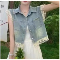 批发气质小香风无袖上衣外套女新款夏季韩版百搭宽松显瘦浅色牛仔马甲