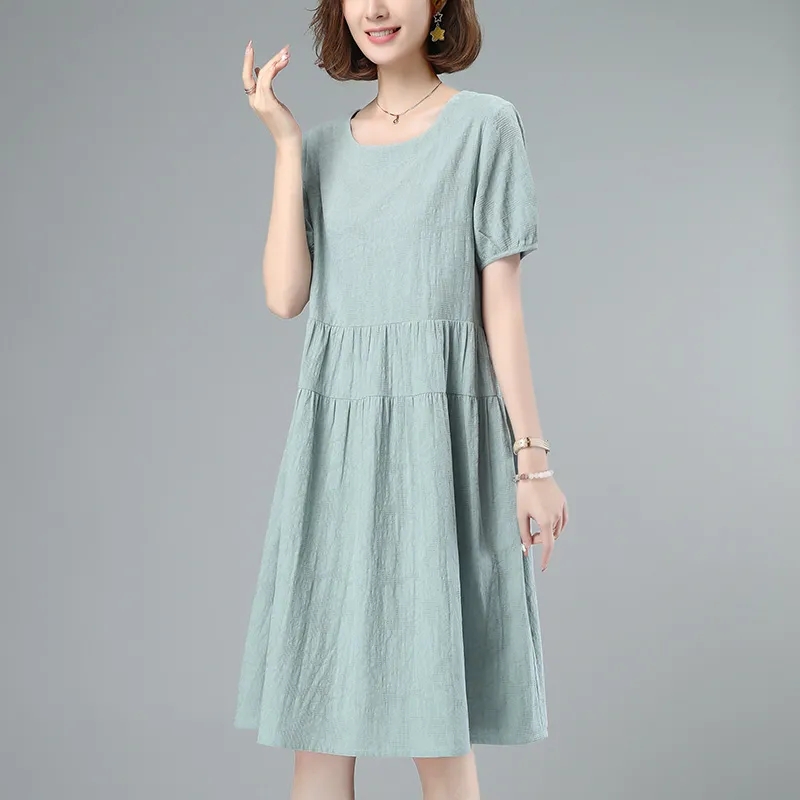 MY4908# 棉麻连衣裙女夏季新款薄款裙子宽松大码连衣裙女裝貨源服裝批發