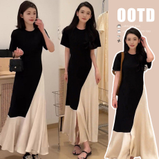 批发2025新款法式珠光缎面拼接<b class='q'>宽松</b>显瘦<b class='q'>孕妇</b><b class='q'>连衣裙</b>