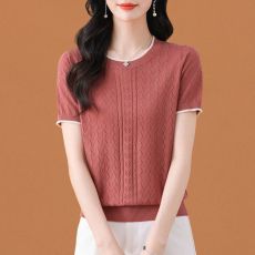 批发高档冰丝短袖t恤女士夏季薄款<b class='q'>针织衫</b>洋气百搭新款宽松<b class='q'>妈妈</b>上衣女