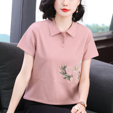 批发妈妈短袖t恤女新款2026春装纯棉印花短袖体恤小衫中老年纯色上衣
