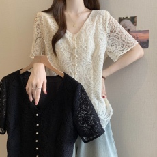 批发实拍~胖MM大码V领正肩<b class='q'>蕾丝</b>衫显瘦收腰法式衬衫<b class='q'>上衣</b>