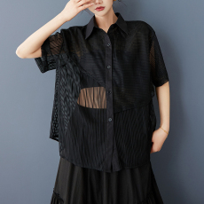 批发实拍小众不规则高级感肌理<b class='q'>网纱</b>衬衫洋气透视休闲日系百搭休闲<b class='q'>上衣</b>