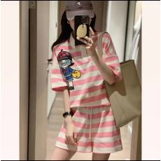 批发条纹上衣运动<b class='q'>套装</b>女2026夏季新款<b class='q'>欧洲站</b>粉色系休闲短裤减龄两件套