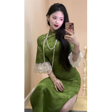 批发现货现货 画报夫人新中式国风全包边旗袍气质显白显瘦连衣裙