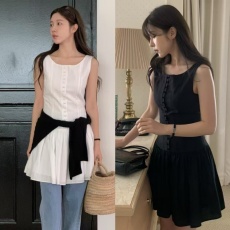 批发有货 韩国<b class='q'>东大门</b>法式气质设计感单排扣小个子短款无袖背心<b class='q'>连衣裙</b>
