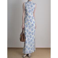 批发新中式蓝色<b class='q'>青花瓷</b>旗袍夏季收腰包臀侧开叉背心<b class='q'>连衣裙</b>