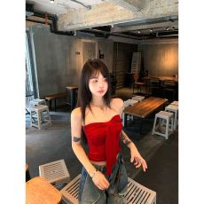 批发人棉蝴蝶结系带抹胸背心女夏季纯欲风裹胸内搭红色甜辣妹上衣