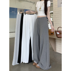 实拍慵懒感休闲裤女春夏针织松紧腰裤子显瘦阔腿裤宽松垂感拖地裤