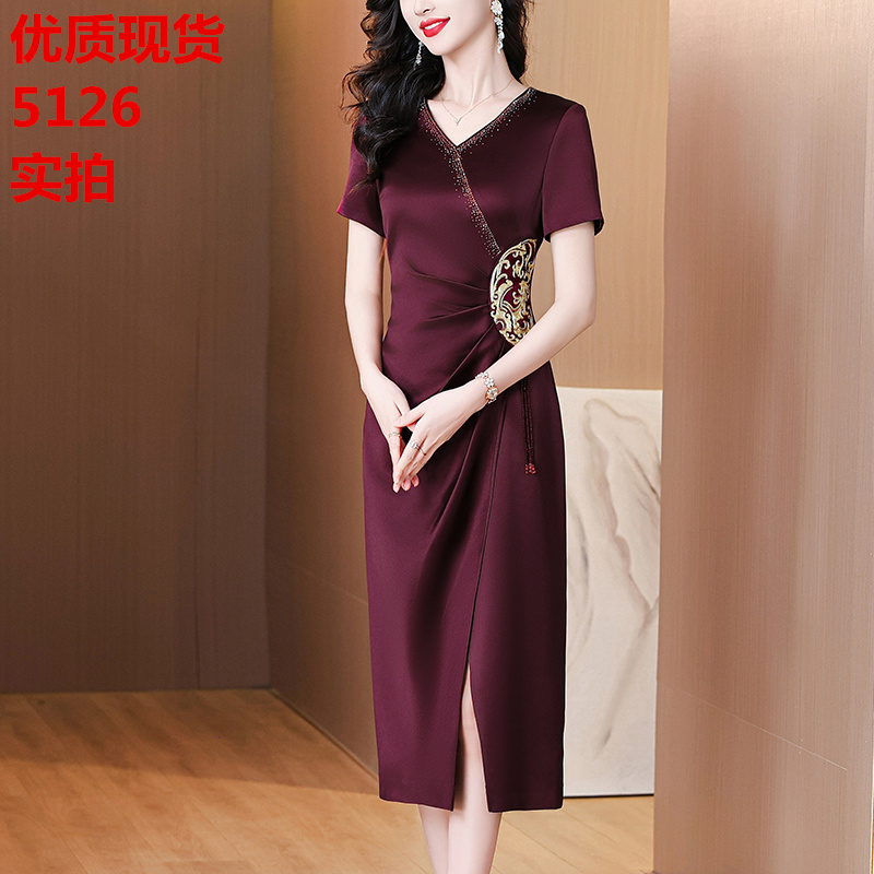 MY8708# 喜婆婆婚宴装新款醋酸旗袍改良低领高考年轻款结婚婆婆晚礼服女...