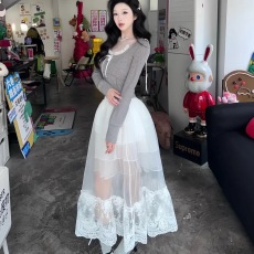 批发<b class='q'>欧根纱</b>蕾丝拼接半身裙女春季高腰<b class='q'>蓬蓬裙</b>超好看仙女裙